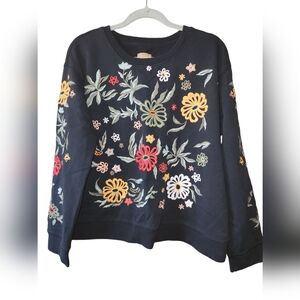 Driftwood  Teddy Black Floral Embroidered Sweatshirt
